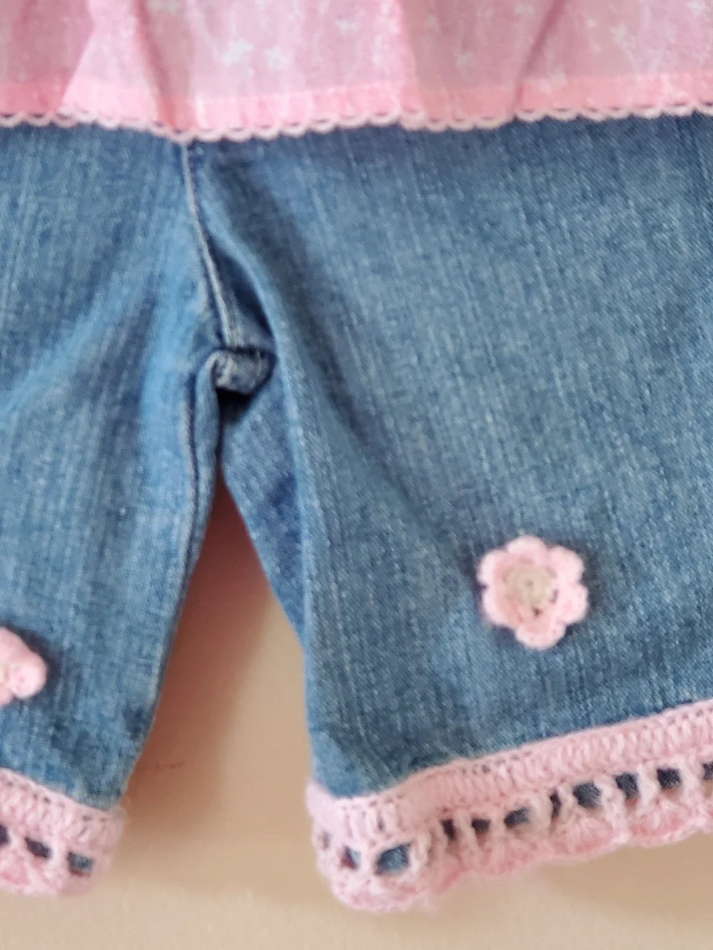 Baby Togs Pink Crochet Knit Top & Denim Pants Matching 3-pc Set